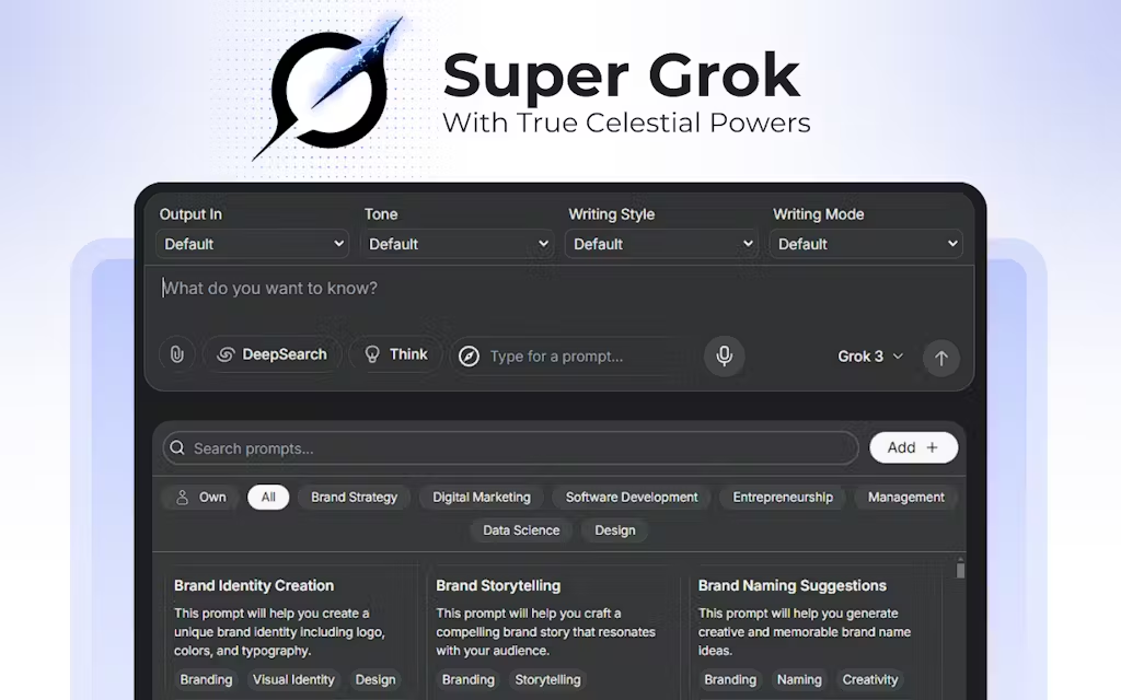 Super Grok:语音和自定义提示增强Grok功能的Chrome插件-1 Super Grok:用语音和提示增强Grok体验的Chrome插件